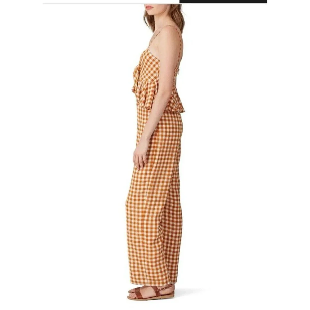 Saylor Jumpsuit Women Medium Orange White Bohemian Wide Leg Western Gingham RTR - Picture 12 of 15